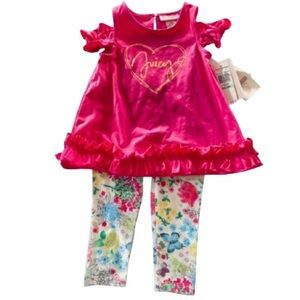 Juicy Couture Girl’s 2 Piece Pink Top with Floral Leggings 18 Months NWT